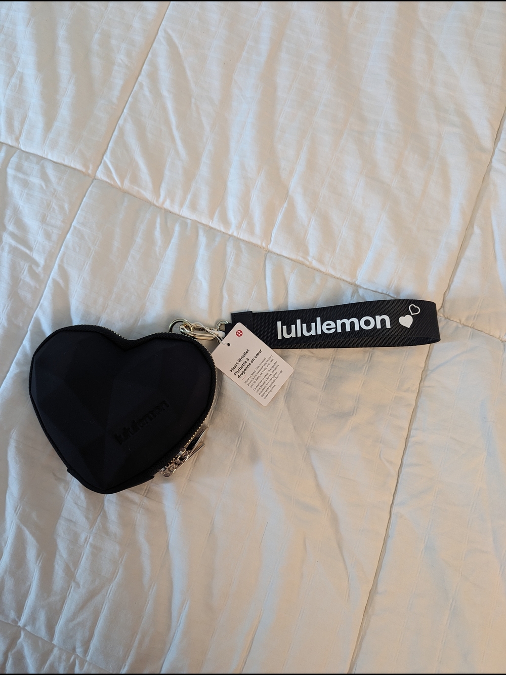 NWT- lululemon Black Heart Wristlet with Branded Strap